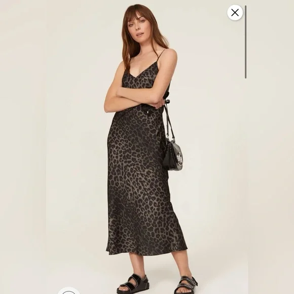 AllSaints Tierny Leppo Leopard Green Dress Size Medium